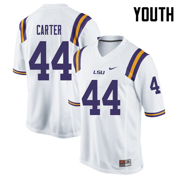Youth #44 Tory Carter LSU Tigers College Football Jerseys Sale-White - Click Image to Close